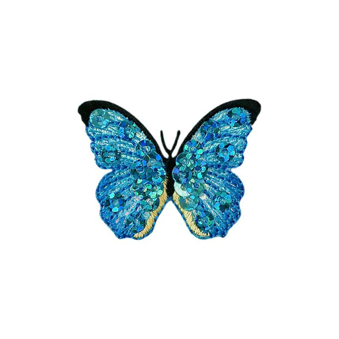 Patch écusson thermocollant Papillon à paillettes, turquoise