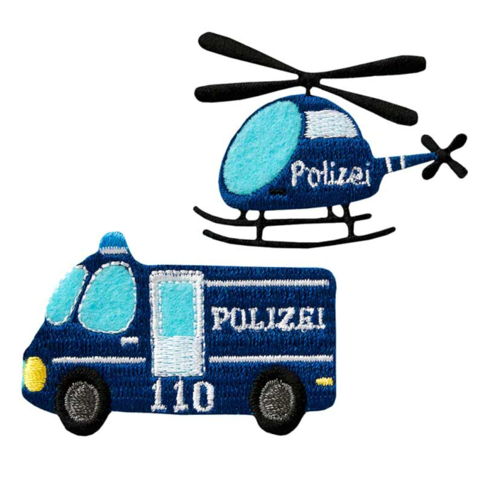 2 Patchs écussons thermocollants Bus de police hélicoptère