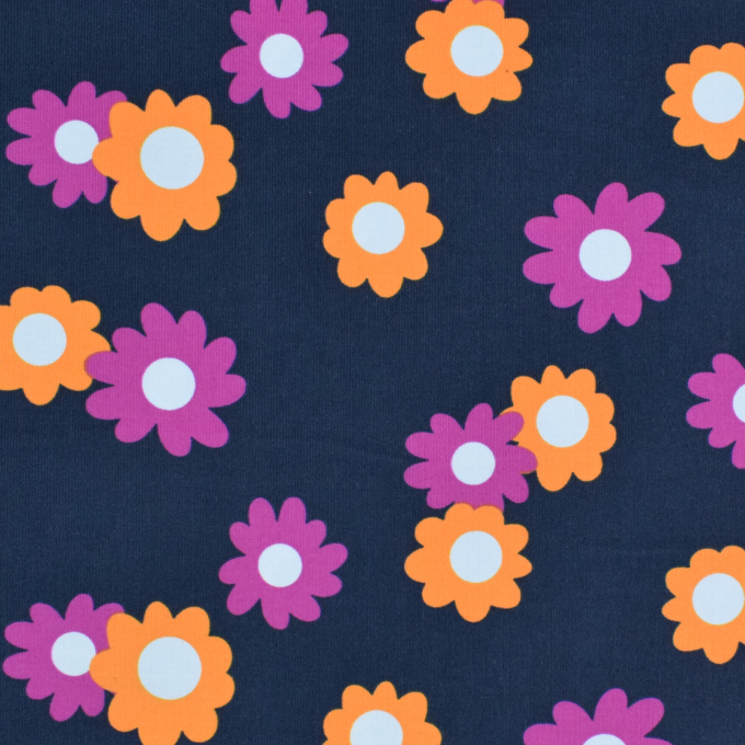 Baby Corduroy Retro Flowers, dark blue