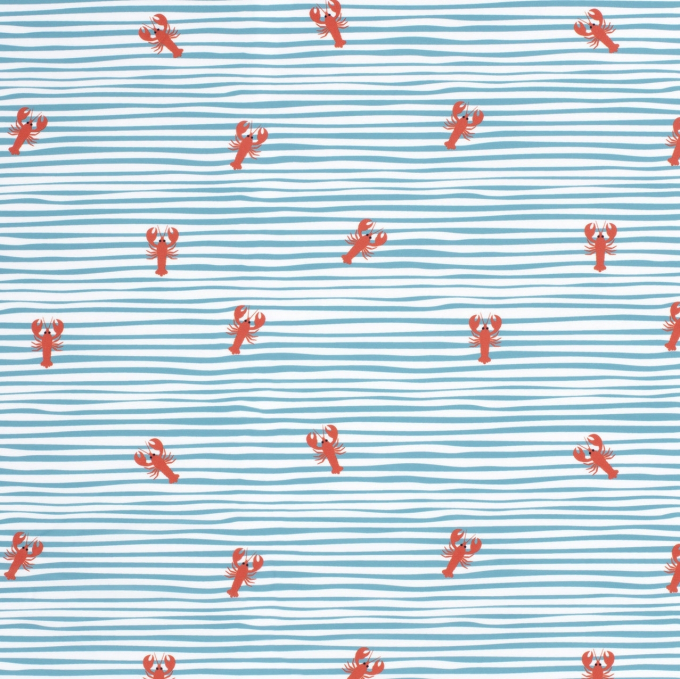 Swimsuit fabric crabs & stripes, blue