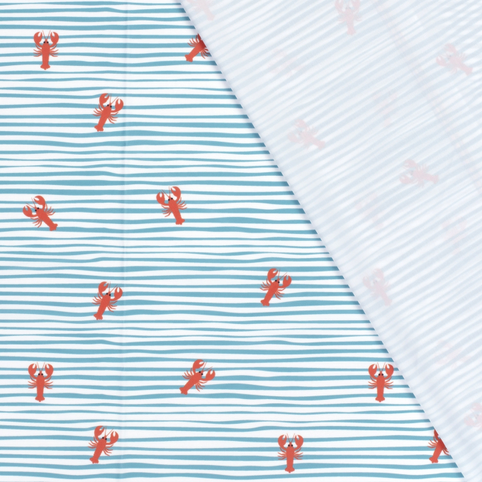 Swimsuit fabric crabs & stripes, blue