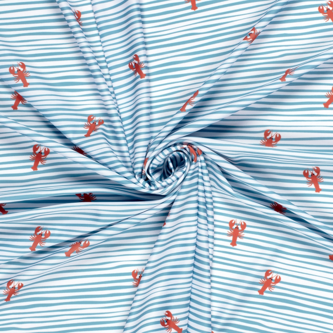 Swimsuit fabric crabs & stripes, blue