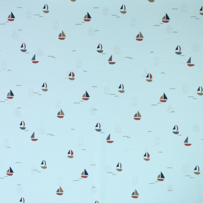 Badpakstof sailboats, pastelblauw