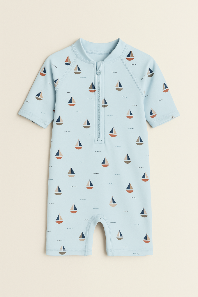 Badpakstof sailboats, pastelblauw