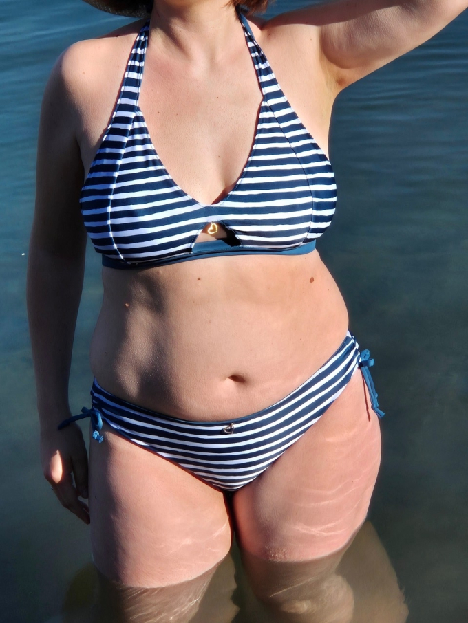 Tissu pour maillot de bain à rayures Stripes, bleu pétrole foncé