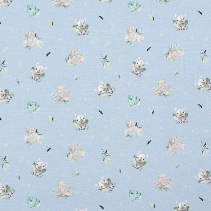 Tissu jersey de bambou Baby Animals, bleu clair