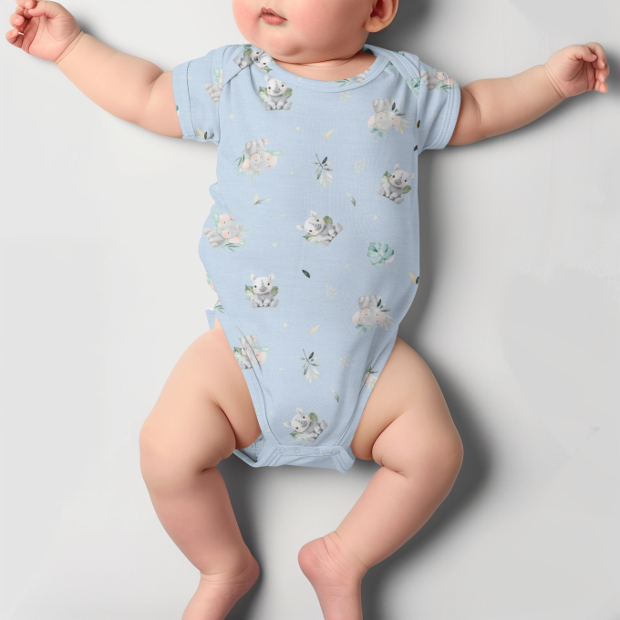 Tissu jersey de bambou Baby Animals, bleu clair