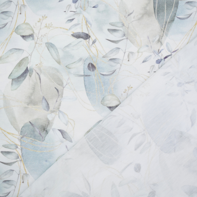 Tissu jersey de bambou Feuilles Big Leaves, bleu pâle
