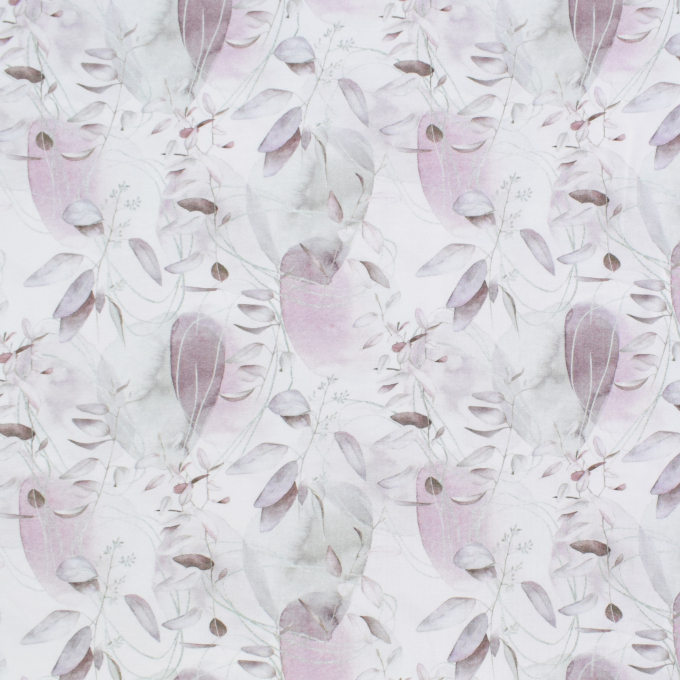 Tissu jersey de bambou Feuilles Big Leaves, mauve pâle