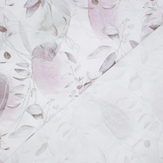 Tissu jersey de bambou Feuilles Big Leaves, mauve pâle