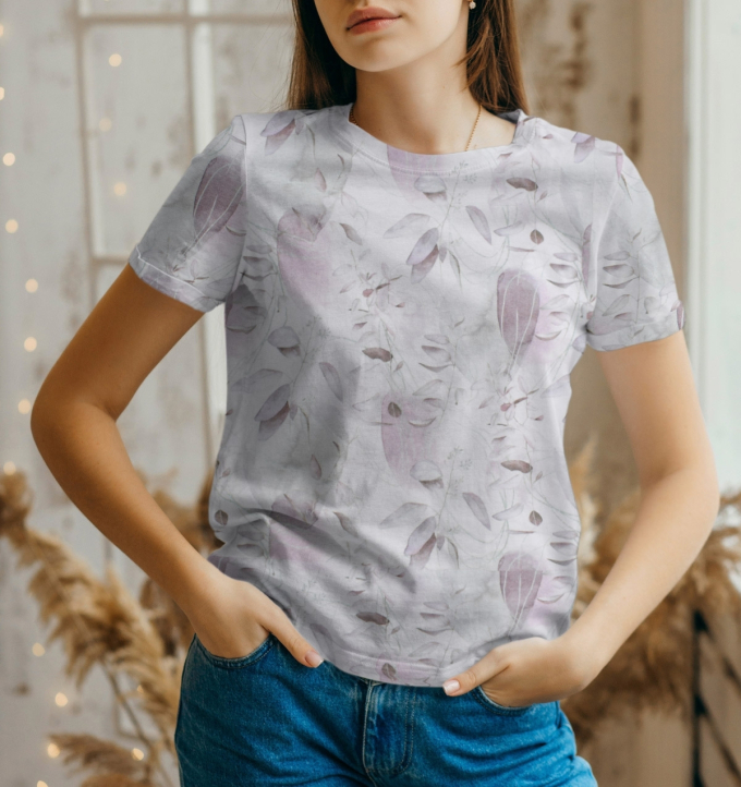 Tissu jersey de bambou Feuilles Big Leaves, mauve pâle
