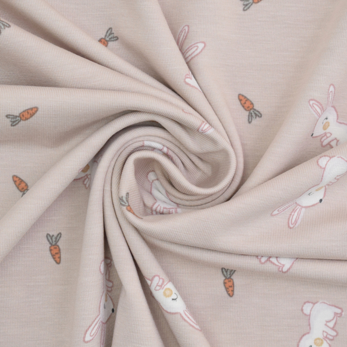 Tissu jersey de bambou Lapins Pâques Little Bunny, beige