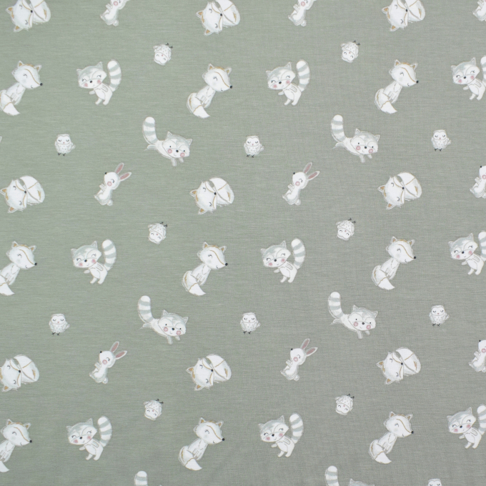 Tissu jersey de bambou Woodland Animals, vert pâle
