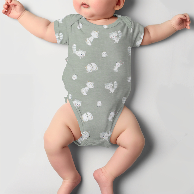Tissu jersey de bambou Woodland Animals, vert pâle