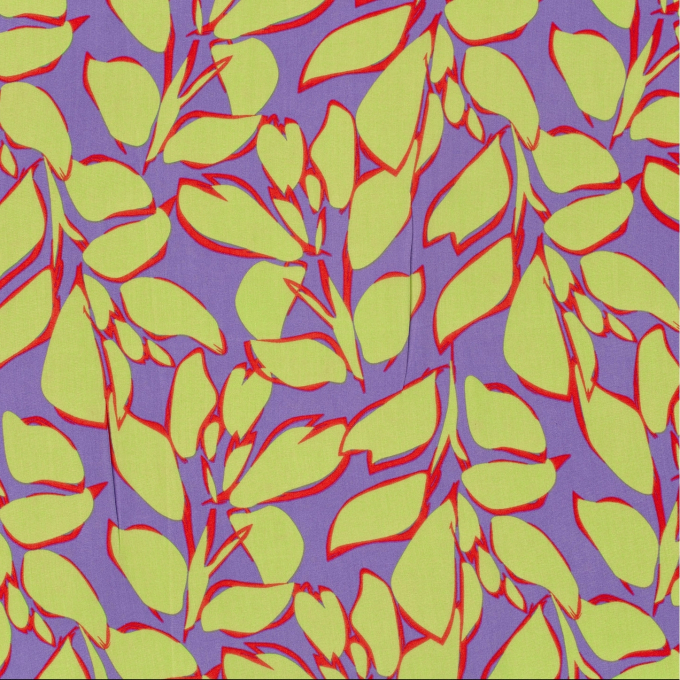Tissu bambou popeline Feuilles Leaves, pourpre