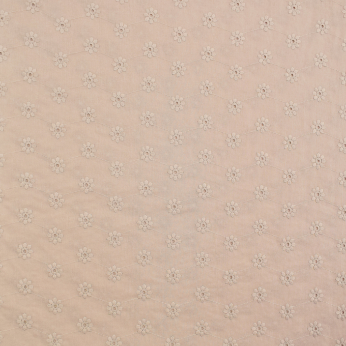 Tissu coton batiste broderie Fleurs Flowers, sable