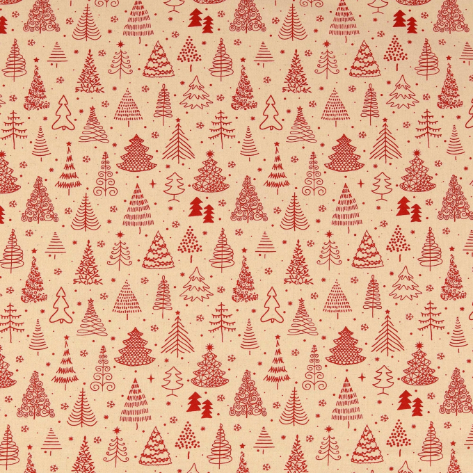 Cretonne katoen Christmas Forest, naturel