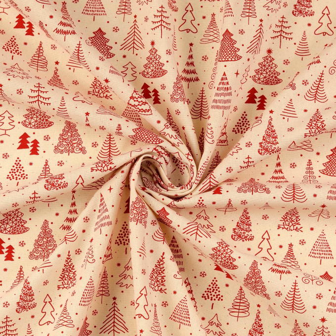 Cretonne katoen Christmas Forest, naturel