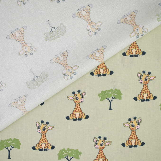 Baumwoll Cretonne Giraffe, blassgrün
