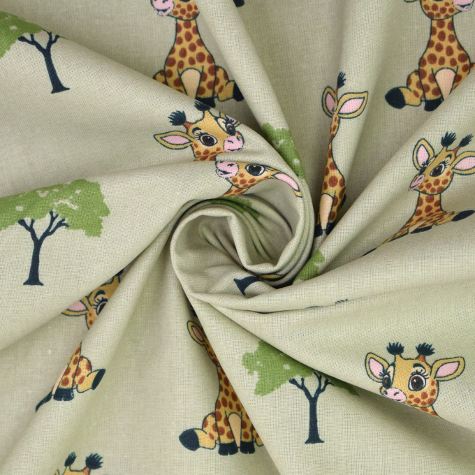 Baumwoll Cretonne Giraffe, blassgrün