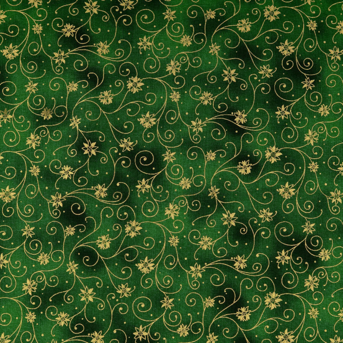Cretonne katoen Golden Christmas Star, green
