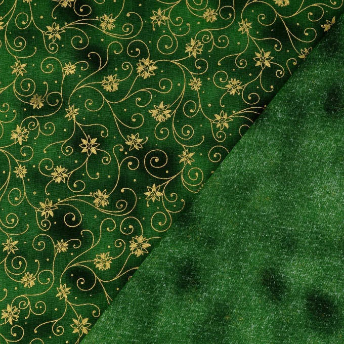 Cretonne katoen Golden Christmas Star, green