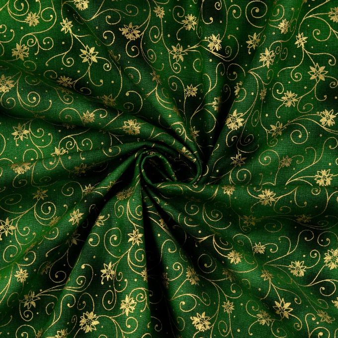 Cretonne katoen Golden Christmas Star, green