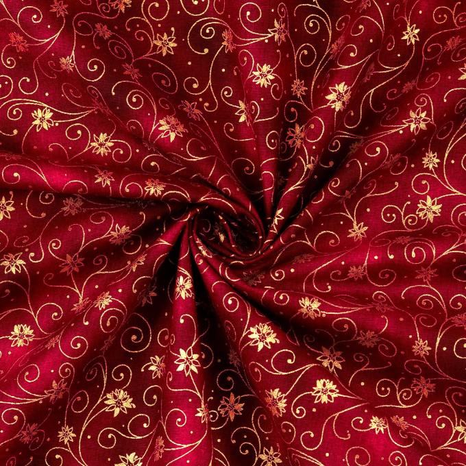 Cretonne katoen Golden Christmas Star, wijnrood