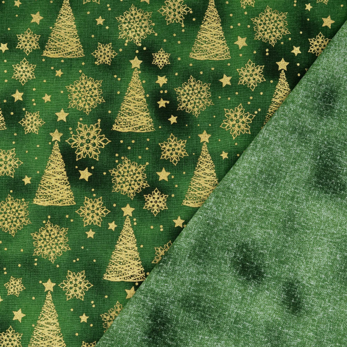 Cretonne katoen Golden Christmas Tree, groen