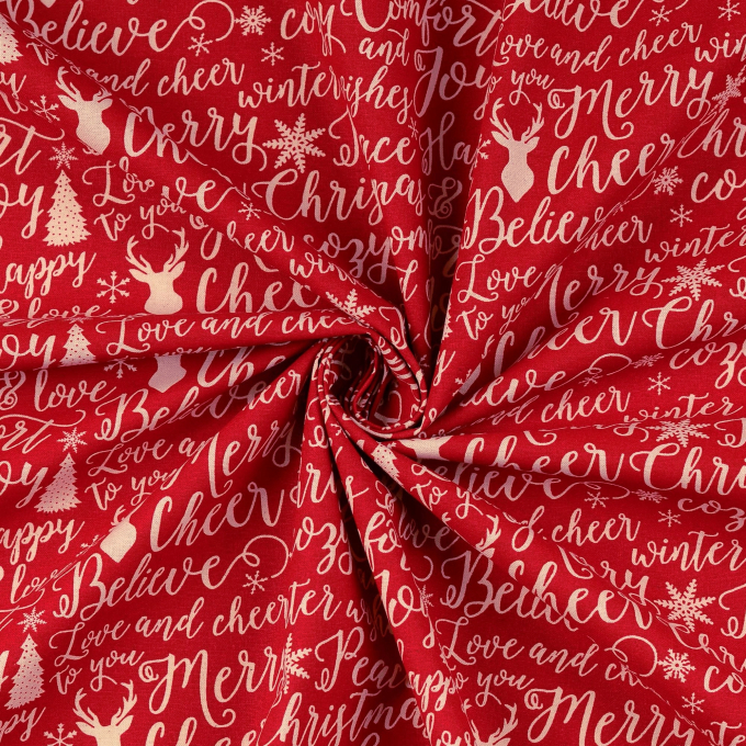 Cretonne katoen chistmas deer, rood