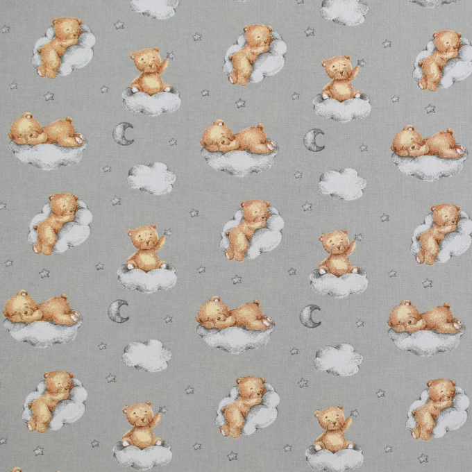 Baumwoll Cretonne Sleeping Teddy, grau