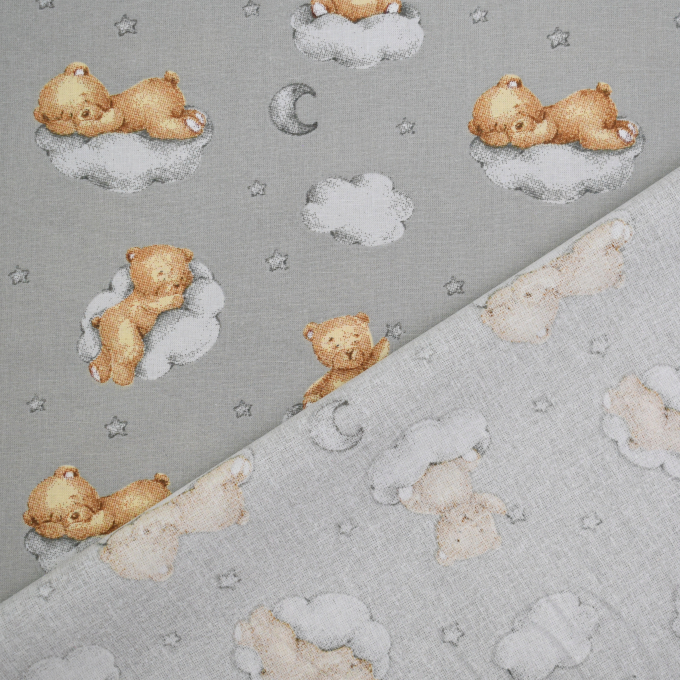 Baumwoll Cretonne Sleeping Teddy, grau