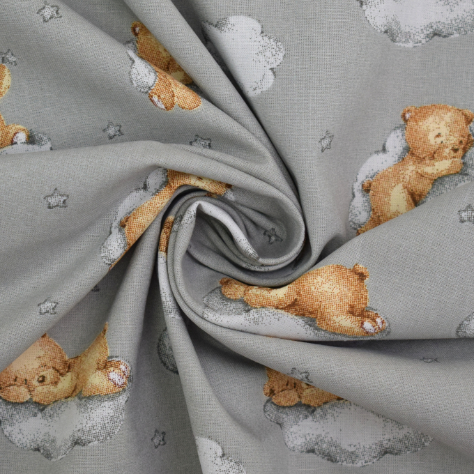 Baumwoll Cretonne Sleeping Teddy, grau