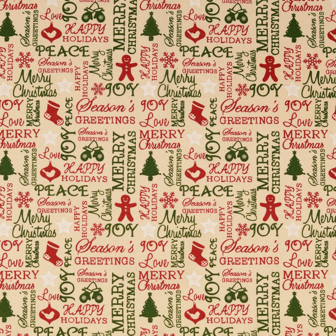 Cretonne katoen xmas greetings, naturel
