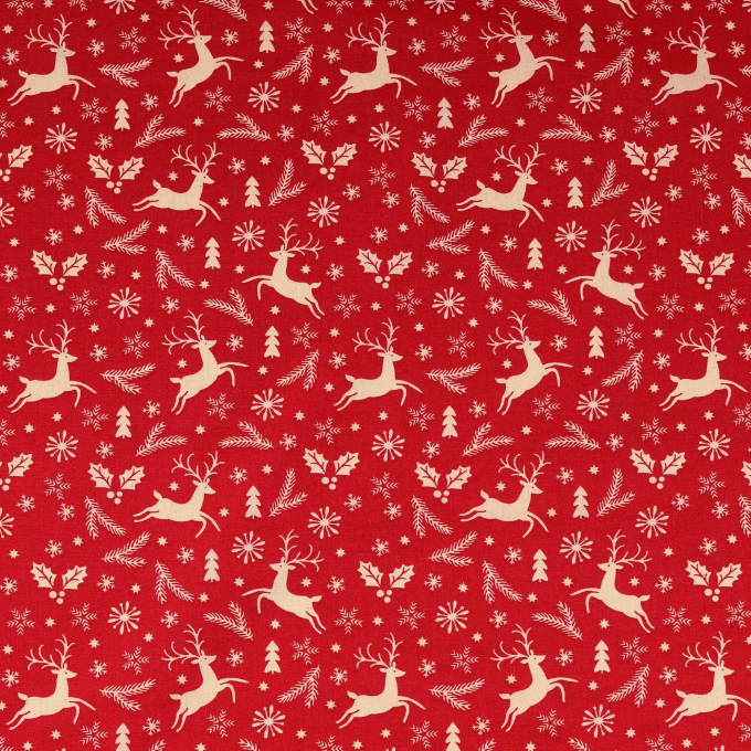 Baumwoll Cretonne Weihnachtshirsche, rot