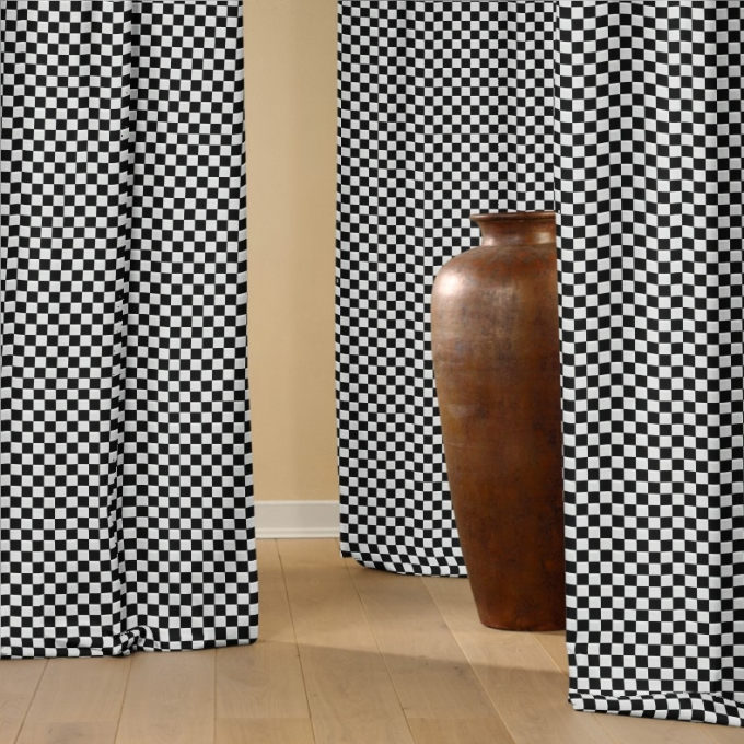 Cotton Cretonne chequered flag, black- white