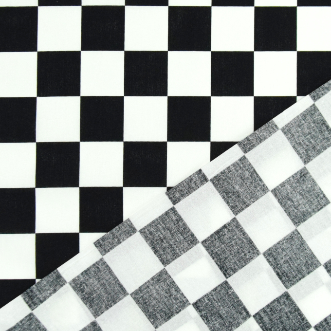 Cotton Cretonne chequered flag, black- white