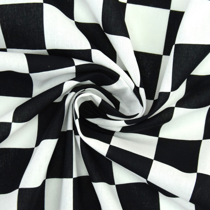Cotton Cretonne chequered flag, black- white