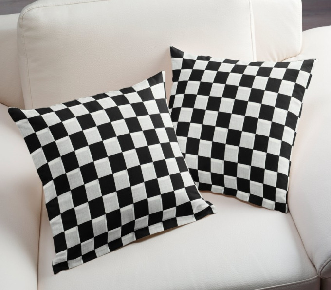 Cotton Cretonne chequered flag, black- white