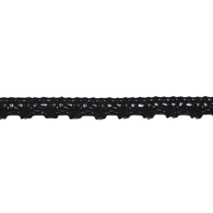 Ruban dentelle crochetée en coton, 12 mm, noir