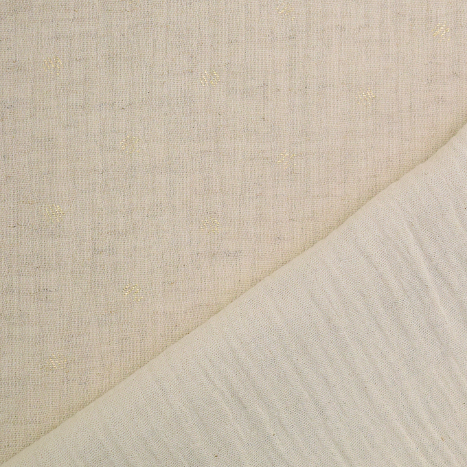 Katoen linnen mousseline Golden Dots, naturel
