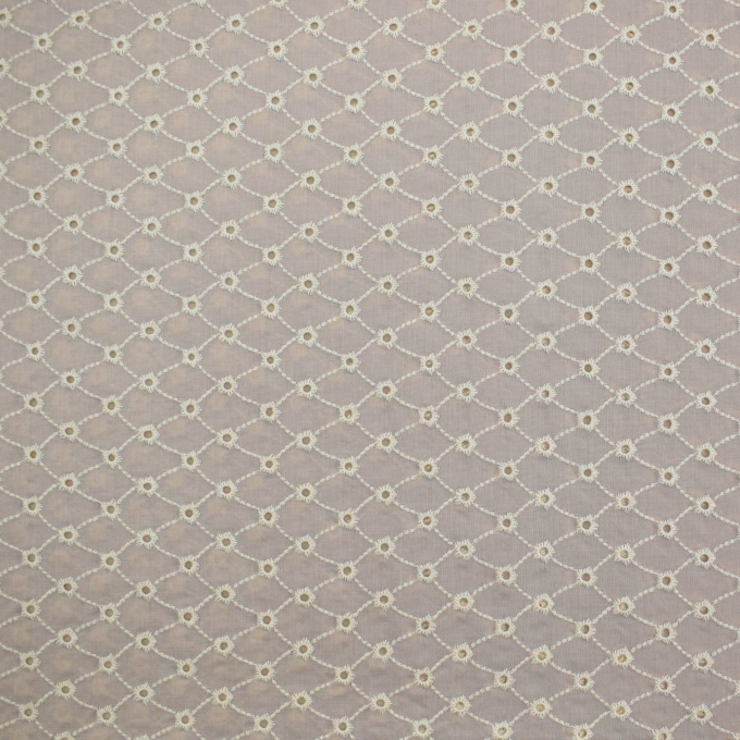 Tissu coton broderie anglaise Fleurs Diamonds, sable