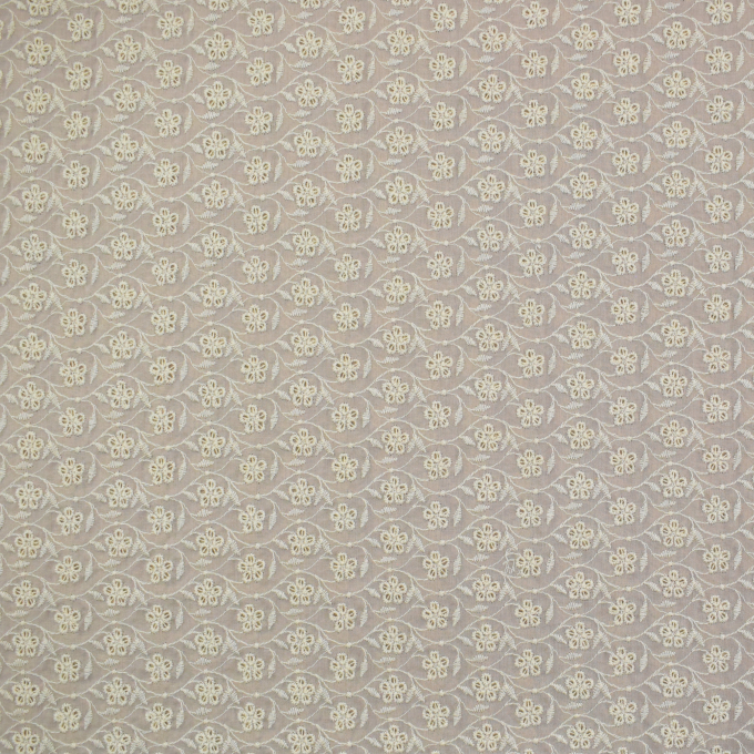 Tissu coton broderie anglaise Fleurs & Feuilles Flowers and leaves, sable