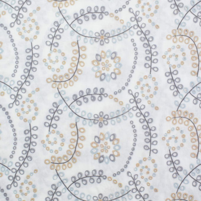 Tissu de coton broderie anglaise Feuilles Tendrils, blanc cassé