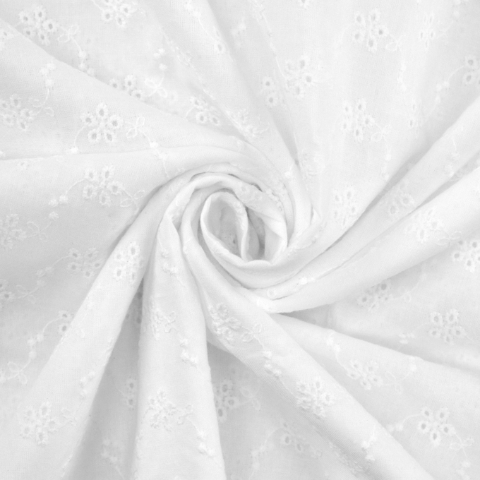 Katoen-broderie Tiny Flowers, wit