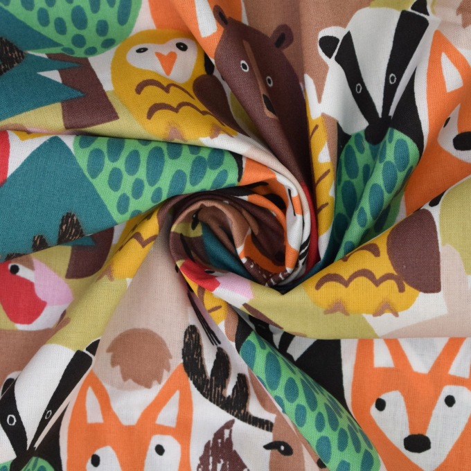 Baumwoll Mix Cretonne Cute Animals, weiß