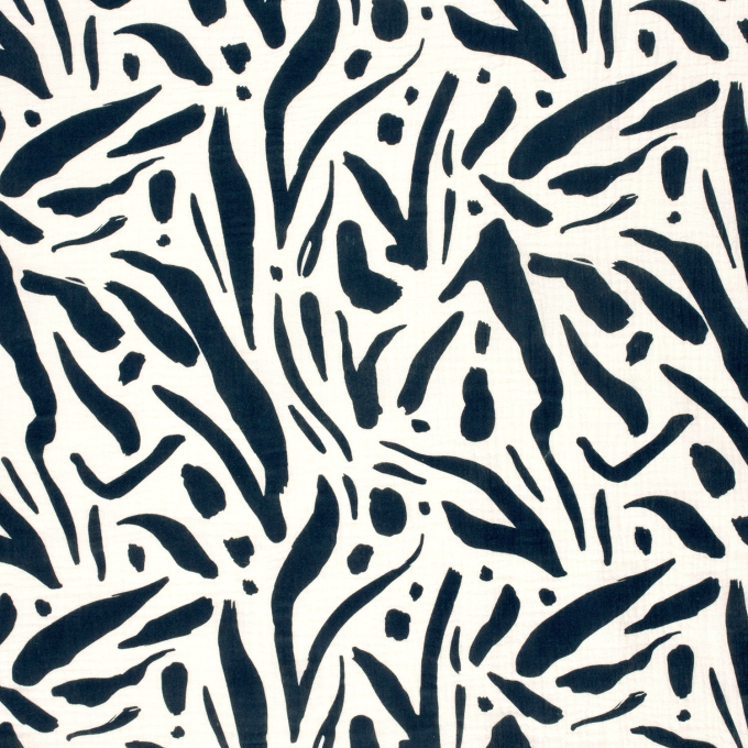 Katoenen mousseline double gauze Abstract Art, marineblauw