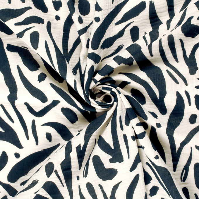 Katoenen mousseline double gauze Abstract Art, marineblauw