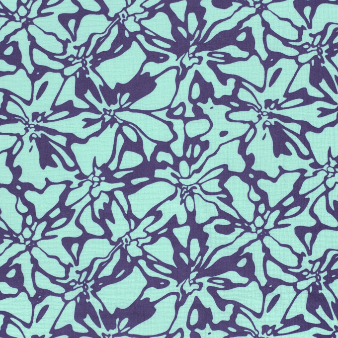 Katoenen mousseline double gauze Abstract Flowers, mintgroen
