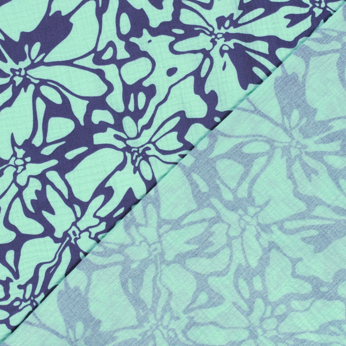 Katoenen mousseline double gauze Abstract Flowers, mintgroen